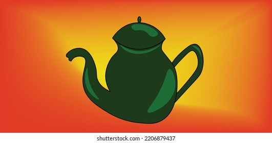 halloween old green teapot in orange background spooky item vintage tea pot doodle