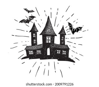 Halloween, Old house. Hand drawn  illustration. Vector