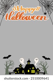 Halloween old house and spider web vector banner