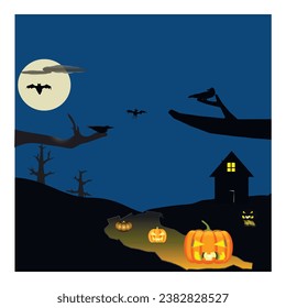 Halloween on the background of a night landscape.Vector illustration.