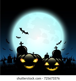 Halloween on blue Moon background, illustration