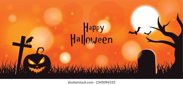 Halloween on orange background. Vector illustration