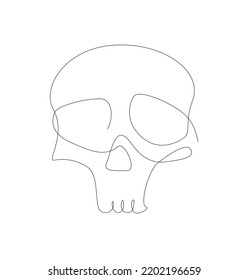  Halloween one line skull element. Outline Jolly Roger. Death head single line symbol.