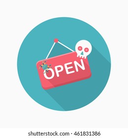 Halloween open sign icon, Vector flat long shadow design. Halloween concept.