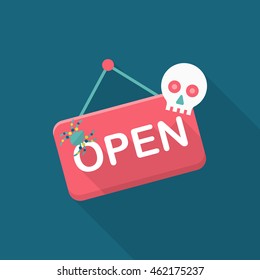 Halloween open sign icon, Vector flat long shadow design.  