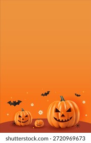 Halloween Orange Hintergrund mit 3D Kürbis und Blumen Ornament