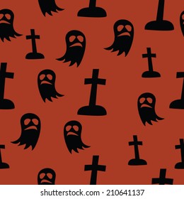 Halloween orange background with ghost and cross