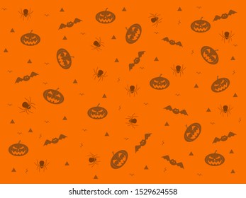 halloween orange background with pumpkin bat and spider
