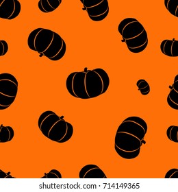 Halloween orange background with pumpkins silhouettes festive seamless pattern. Endless background. Vector illustration.
