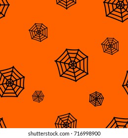 Halloween orange background with spiders web silhouettes festive seamless pattern. Endless background. Vector illustration