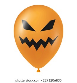 Halloween orange balloon illustration with scary and funny face