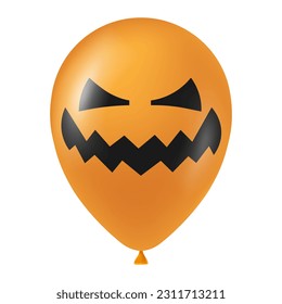 Halloween orange balloon illustration with scary and funny face
