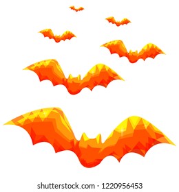 Halloween - orange bat in low poly style a white background. 