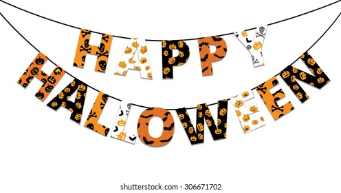 Halloween orange and black banner with greetings Happy Halloween