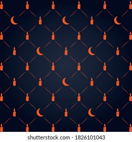 Halloween orange festive seamless pattern. Endless background with pumpkins, candies, spider web. Art Vector Illustrator.