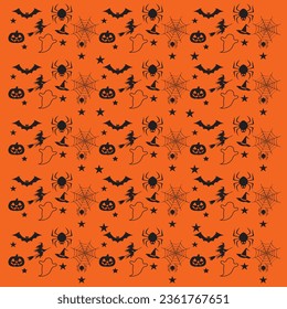 Halloween orange festive seamless pattern design.