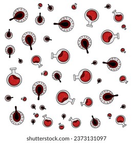 Halloween orange festive seamless pattern. Endless backgrounds with pumpkins, skulls, bats, spiders, ghosts, bones, candy, spider webs and speech bubbles with boos