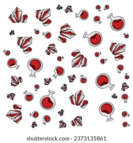 Halloween orange festive seamless pattern. Endless backgrounds with pumpkins, skulls, bats, spiders, ghosts, bones, candy, spider webs and speech bubbles with boos