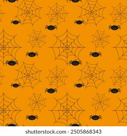 Halloween orange festive seamless pattern. Seamless spiderweb vector background pattern