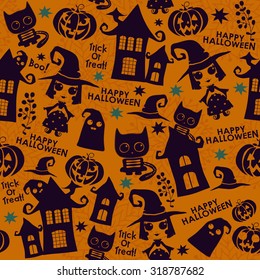 Halloween orange festive seamless pattern