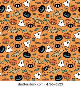 Halloween orange festive seamless pattern
