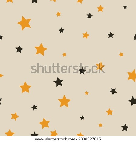 Halloween orange festive seamless pattern. Endless background with pumpkins, skulls, ghosts, bones, candies, spider web ,eye,autum and fall theme for paper,wrapping,carpet,wallpaper,fabric art work