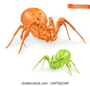 Halloween, orange and green spiders. Thomisidae 3d realistic vector icon