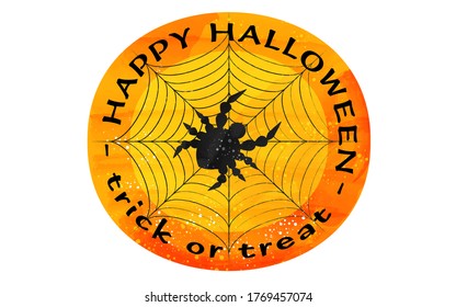 Halloween orange icon, big spider web and spider illustration
Vector illustration