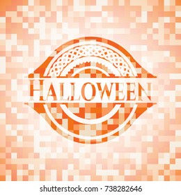 Halloween orange mosaic emblem with background