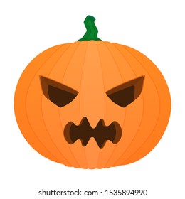 Halloween orange pumpkin with angry face carving vector illustration image icon isolated on white background.