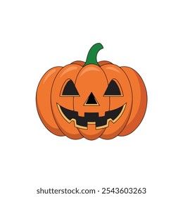 Calabaza naranja de Halloween con caras divertidas para la temporada navideña truco espeluznante o colección aislada en fondo blanco. Ilustración vectorial estacional aterradora