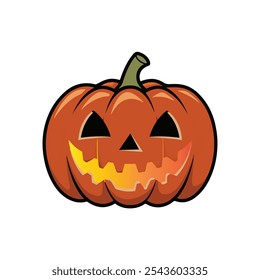 Calabaza naranja de Halloween con caras divertidas para la temporada navideña truco espeluznante o colección aislada en fondo blanco. Ilustración vectorial estacional aterradora