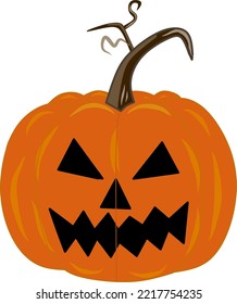 Halloween orange pumpkin with spooky face and sharp teeth.  Halloween vector illustration
