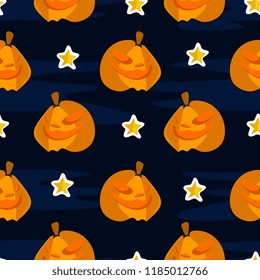 Halloween orange pumpkin and star seamless pattern. vector illustration for fashion textile print and wrapping with festive design.
