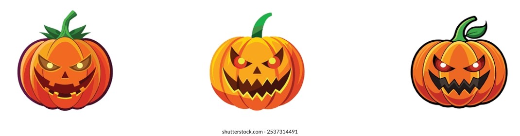 Halloween orange pumpkins vector set design.