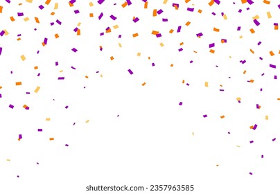 Confeti de carnaval naranja y morado de Halloween. Fondo vectorial con vibrantes piezas de papel en cascada que le dan un toque festivo a las celebraciones. Un colorido estallido de diversión y emoción en el aire