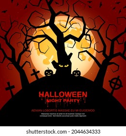 Halloween orange scary night vector background