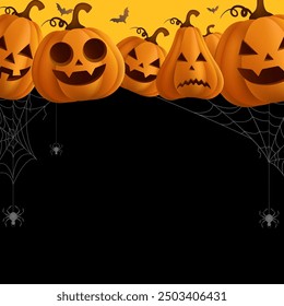 Halloween orange theme background with group of 3D illustration. vector illustration.