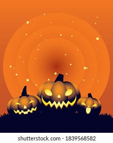 Halloween orange three pumpkins cartoons design, Holiday and scary theme Vector illustration