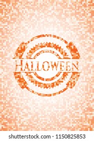 Halloween orange tile background illustration. Square geometric mosaic seamless pattern with emblem inside.