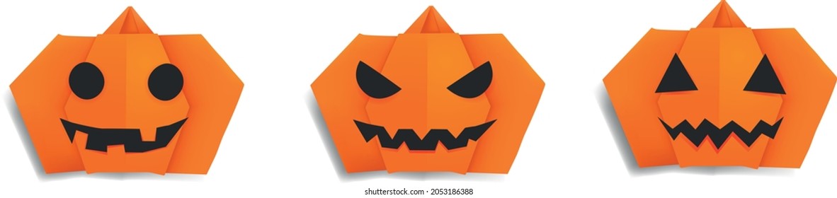 Halloween origami vector isolated carved pumpkin jack-o-lantern illustration 