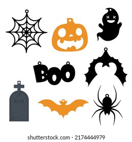 Halloween Ornament Set. Cute Collection Of Halloween Garland Decoration For Party, Nursery Wall Decor. Isolated Vector Stock Illustration.