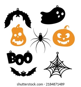 Halloween ornament set. Cute collection of Halloween garland decoration for party, nursery wall decor. Isolated vector stock illustration.
