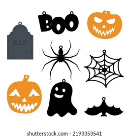 Halloween Ornament Set. Cute Collection Of Halloween Garland Decoration For Party, Nursery Wall Decor. Isolated Vector Stock Illustration.