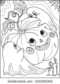 Halloween outline drawing coloring pages for adults coloring book