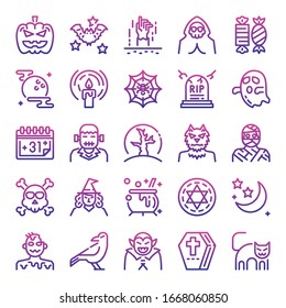 halloween outline gradient vector icons happy halloween with monster and ghost