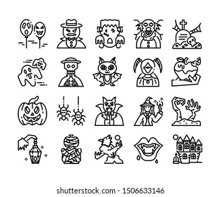 Halloween outline icon set, vector and illustration