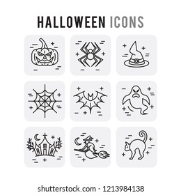 Halloween Outline Set Icons Thin Style Pictogram Minimalist