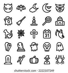 halloween outline style editable vector icons with simple and modern style