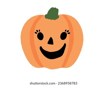 halloween outlined hand drawn vector illustration of happy, cute and fun jack o' lantern girl with a smile